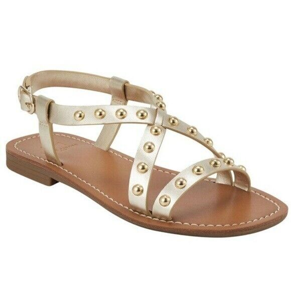 Marc Fisher Fianna Ivory Leather Gold Stud Sandals - Picture 1 of 7